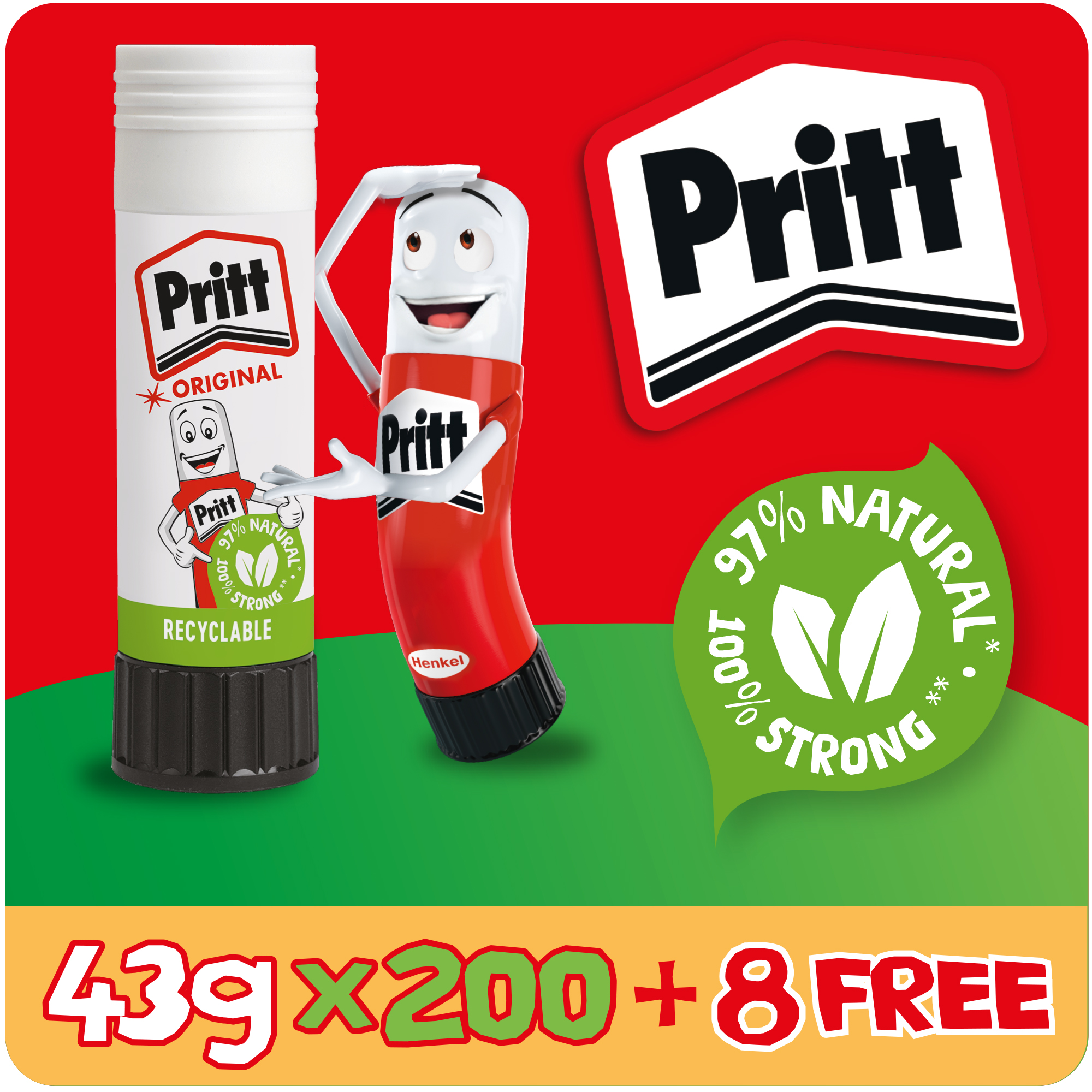 Pritt Glue Stick - 43g - Pack of 200 + 8 FREE